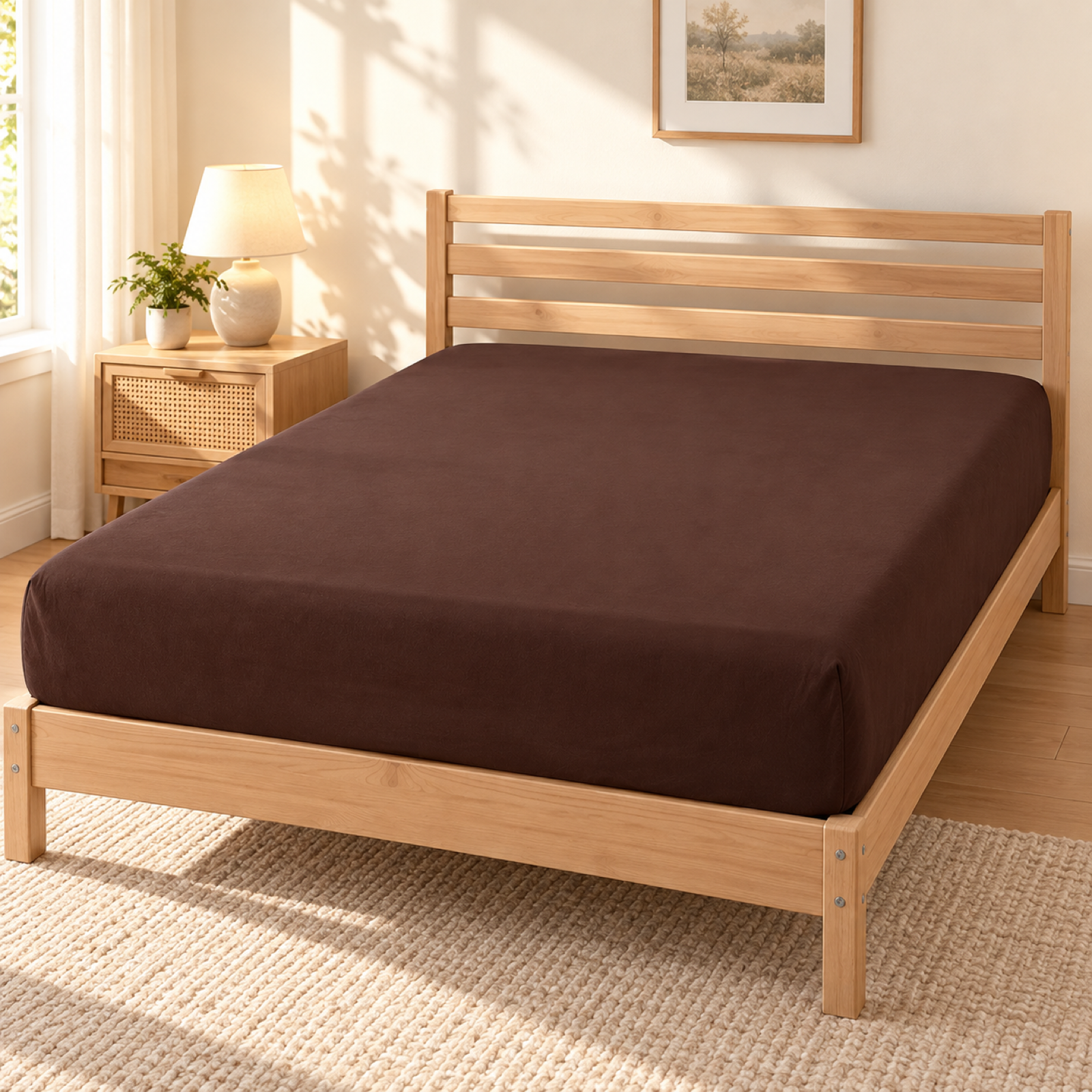 Deep Pocket Microfiber Fitted Sheet, Chocolate Brown — scene